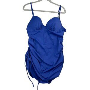 Love Your Assets Spanks Swimsuit Womens XL Swim Dress Side Tie Slimming Blue